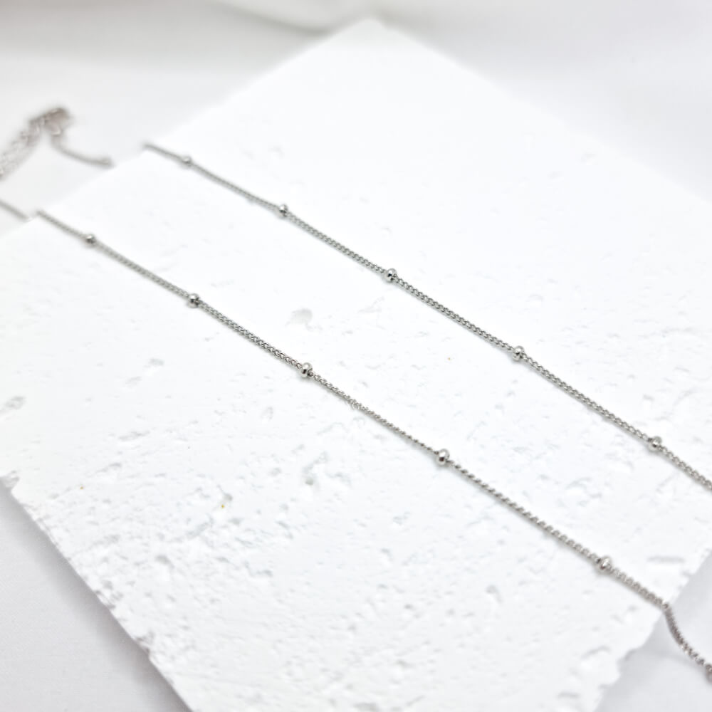 925 Sterling Silver Chain Necklace, Silver, Gold-Plated, Bead Design, 2 mm, MYGRACE