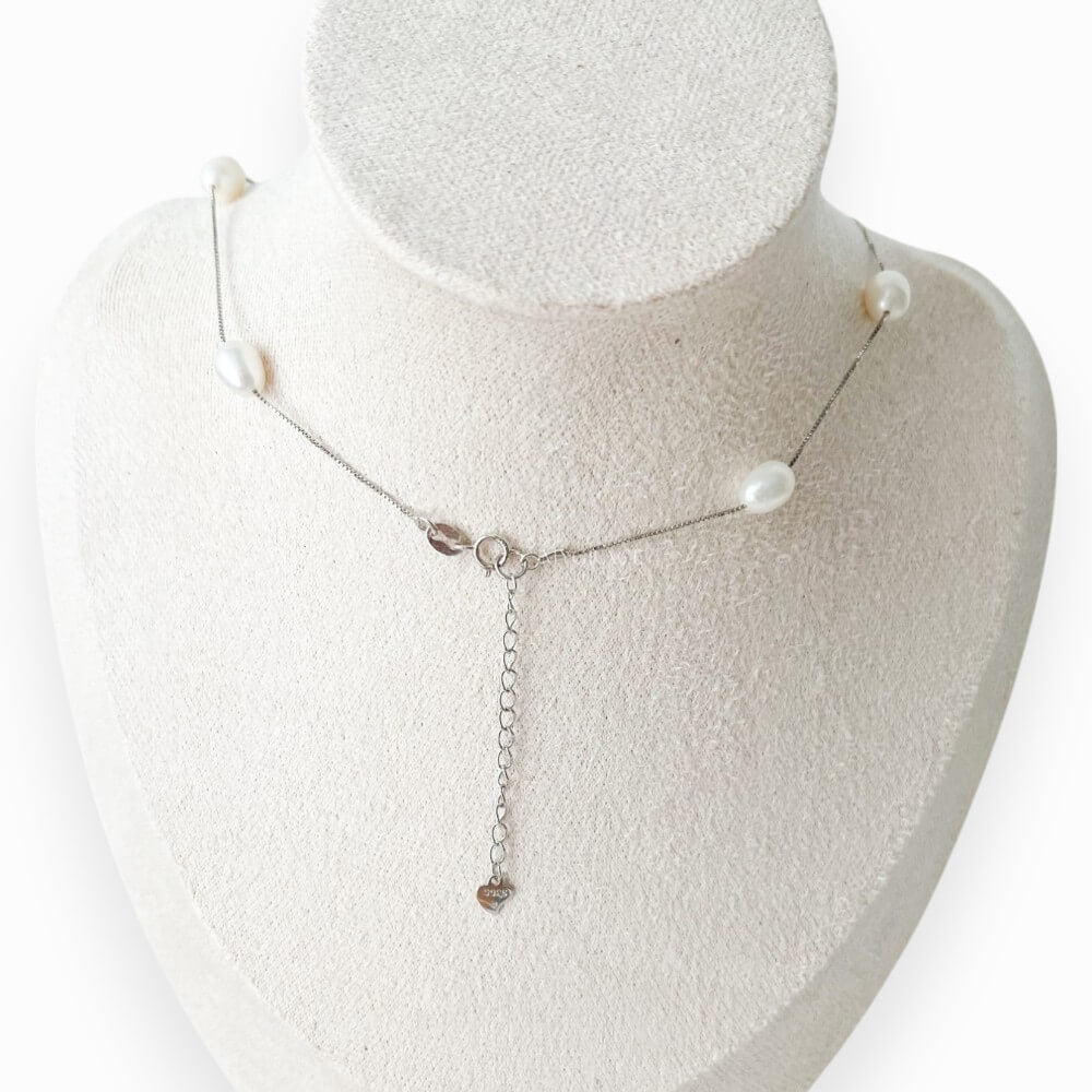 Colier perle naturale și argint 925, alb, la baza gâtului, MYGRACE
