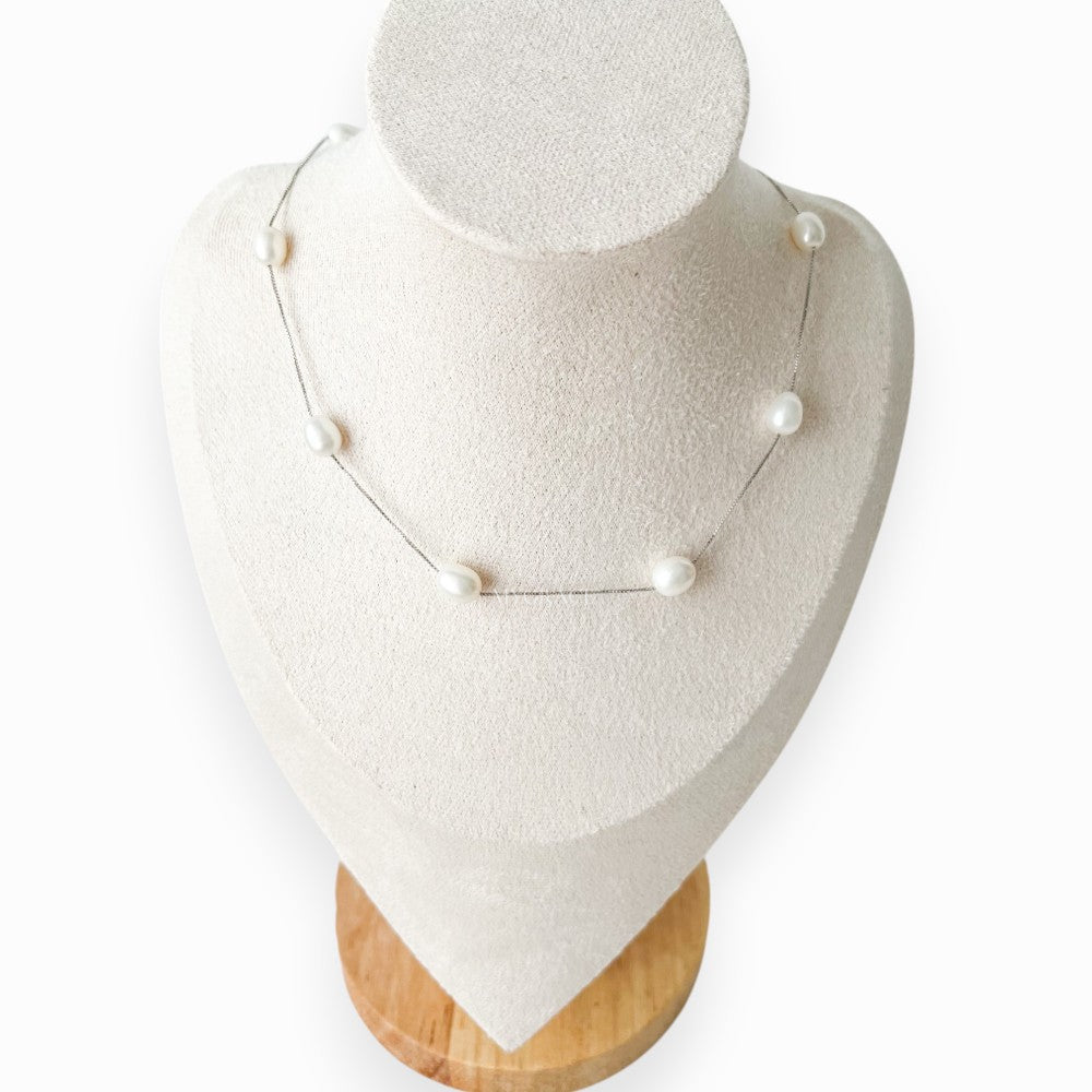 Colier perle naturale și argint 925, alb, la baza gâtului, MYGRACE