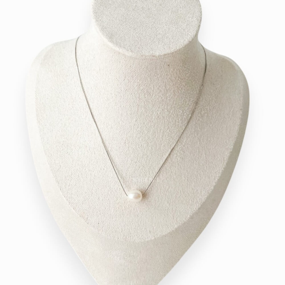 Colier argint 925 cu pandantiv perlă naturală, alb, la baza gâtului, MYGRACE