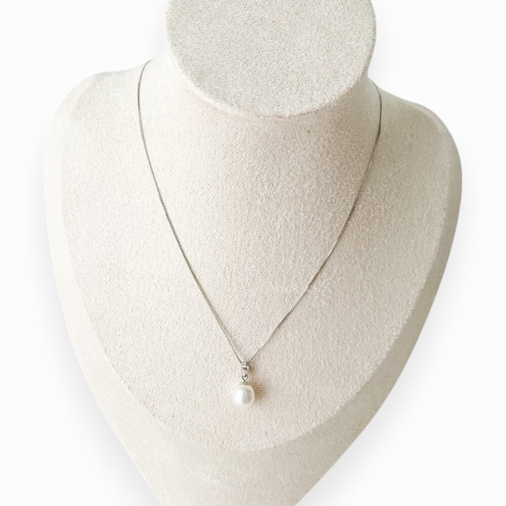 925 Sterling Silver Necklace with Natural Pearl Pendant (Detachable), White, Silver Chain, MYGRACE