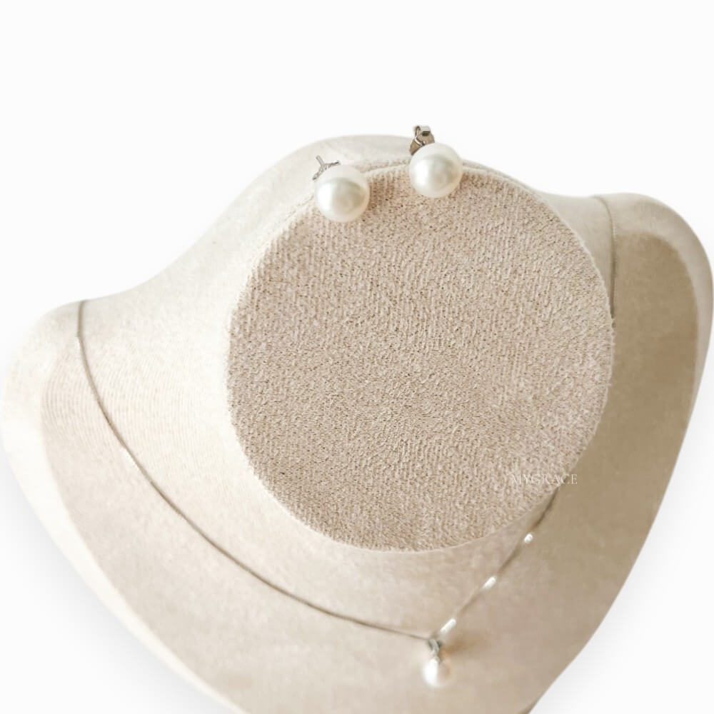 Set bijuterii argint 925, format din colier și cercei perle naturale tip stud