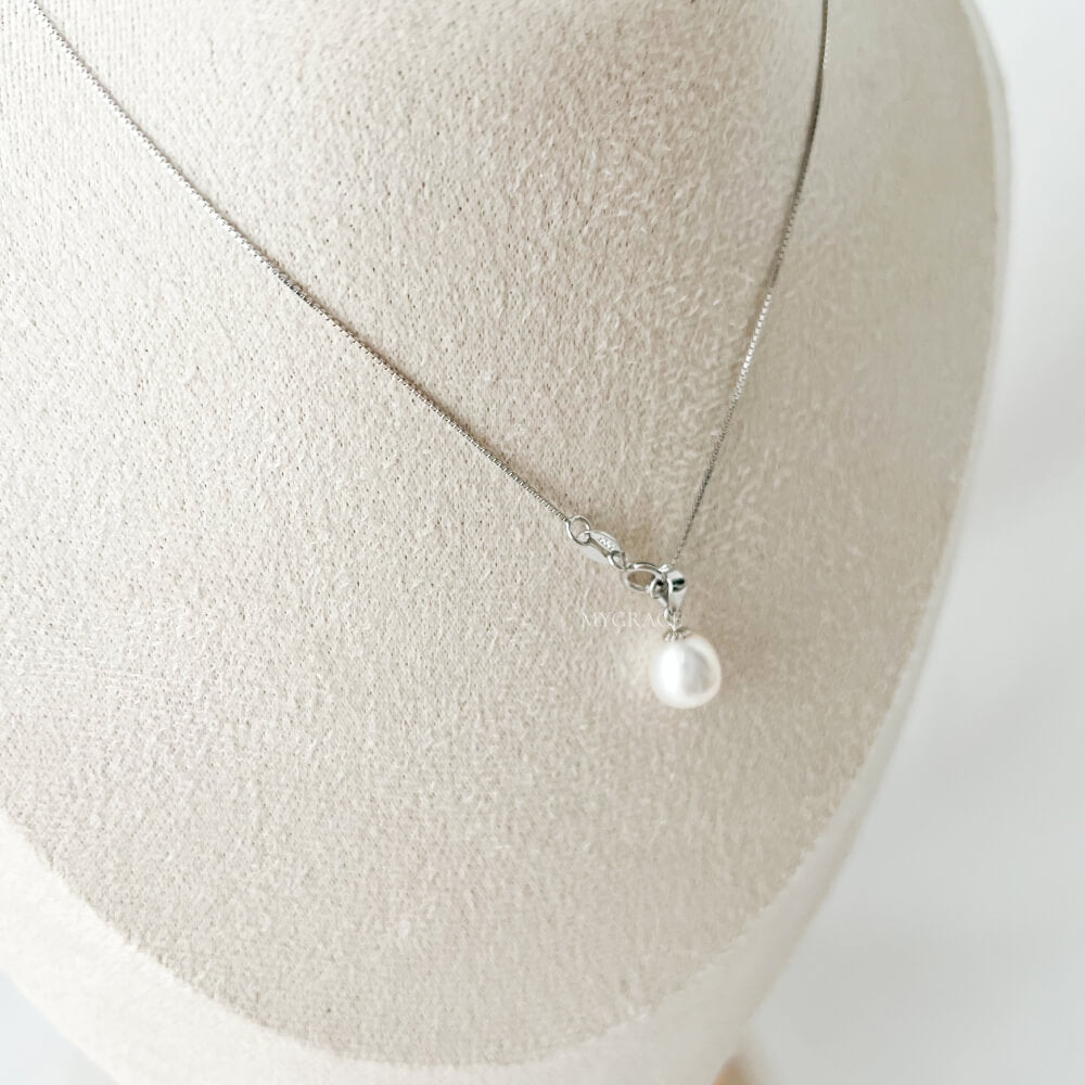 925 Sterling Silver Necklace with Natural Pearl Pendant (Detachable), White, Silver Chain, MYGRACE