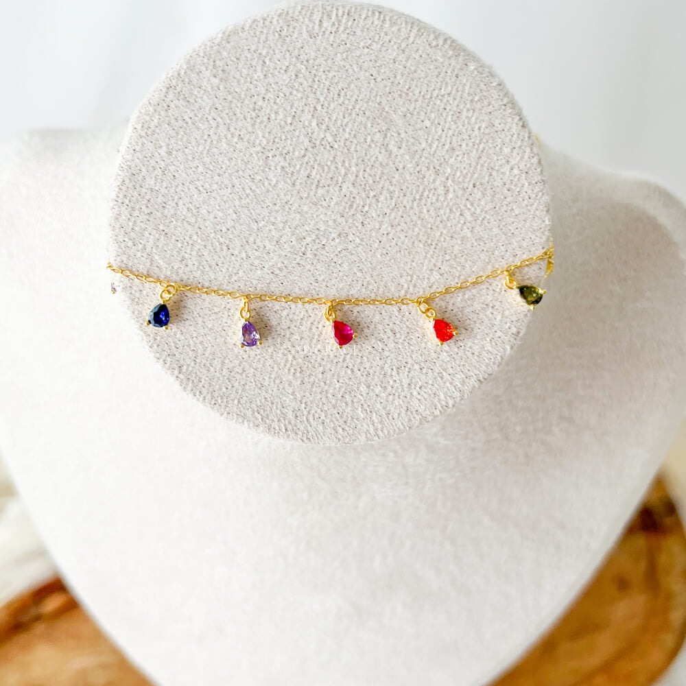 925 Sterling Silver Necklace with Multicolor Pendants, Gold Plated Chain, MYGRACE