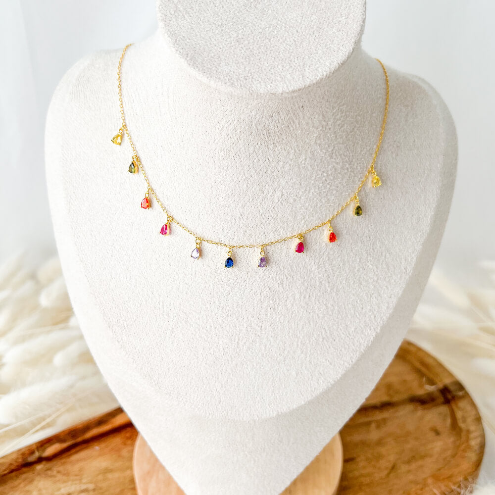 925 Sterling Silver Necklace with Multicolor Pendants, Gold Plated Chain, MYGRACE