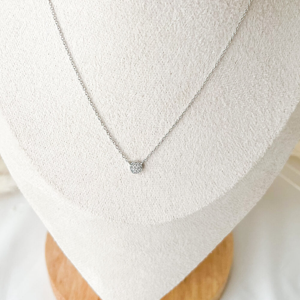 Colier argint 925, argintiu, placat cu rodiu, pandantiv rotund cu zirconiu, MYGRACE