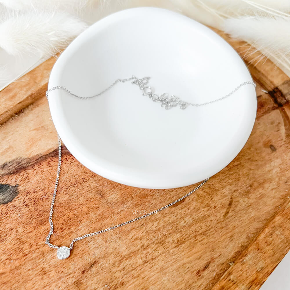 Colier argint 925, argintiu, placat cu rodiu, pandantiv rotund cu zirconiu, MYGRACE