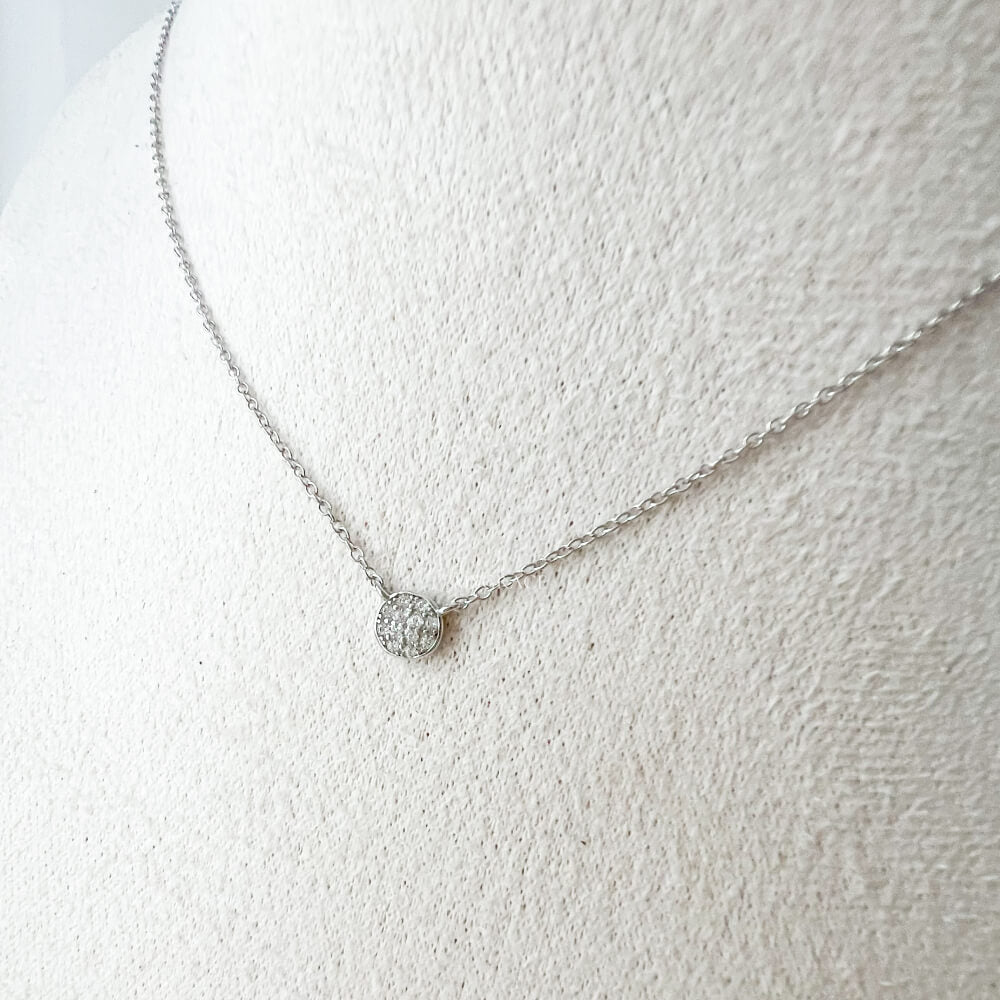 Colier argint 925, argintiu, placat cu rodiu, pandantiv rotund cu zirconiu, MYGRACE