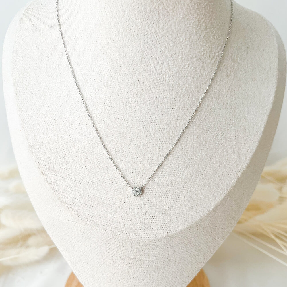 Colier argint 925, argintiu, placat cu rodiu, pandantiv rotund cu zirconiu, MYGRACE