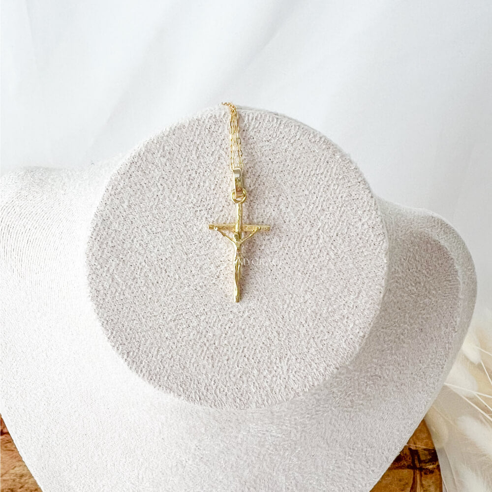 Colier argint 925, auriu, placat cu aur, pandantiv cruciuliță, MYGRACE