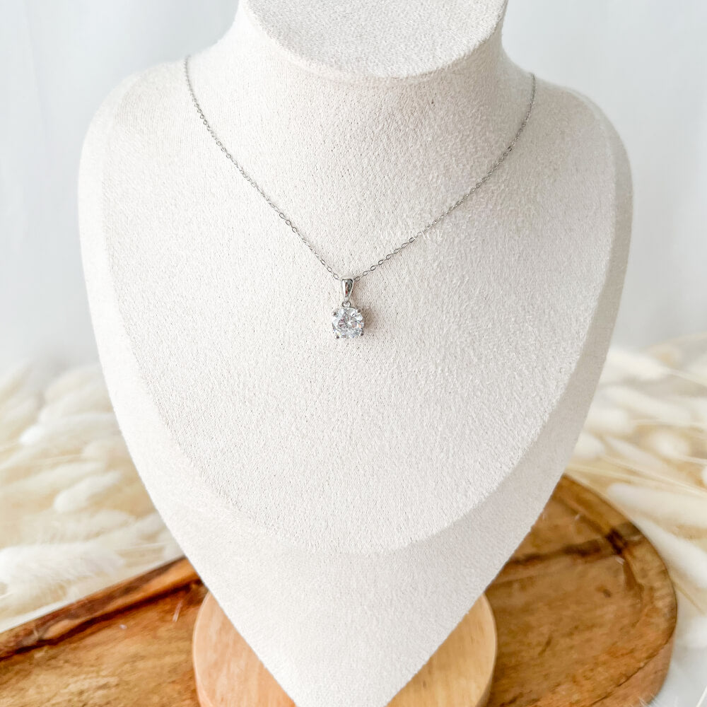 925 Sterling Silver Necklace, Silver, Rhodium-Plated, Round Zircon Pendant – MYGRACE