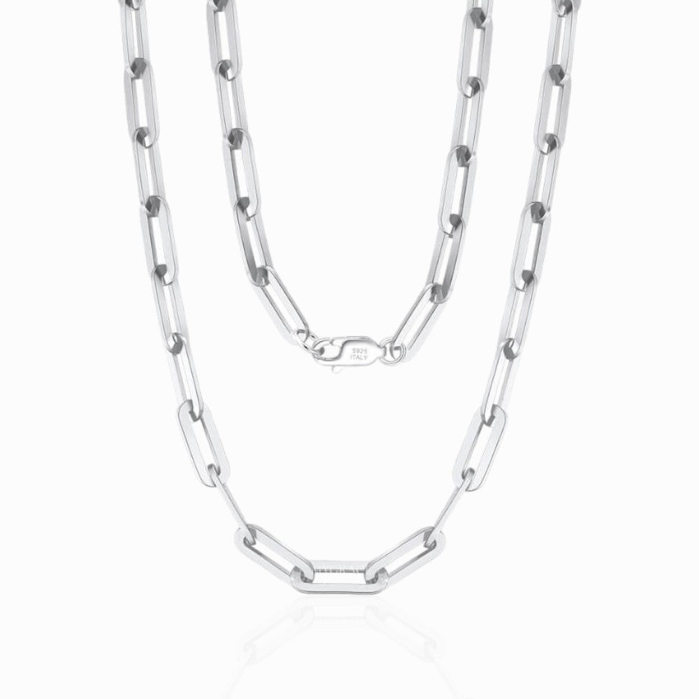 925 Sterling Silver Paperclip Necklace, Rhodium-Plated, Silver, 3 mm – MYGRACE