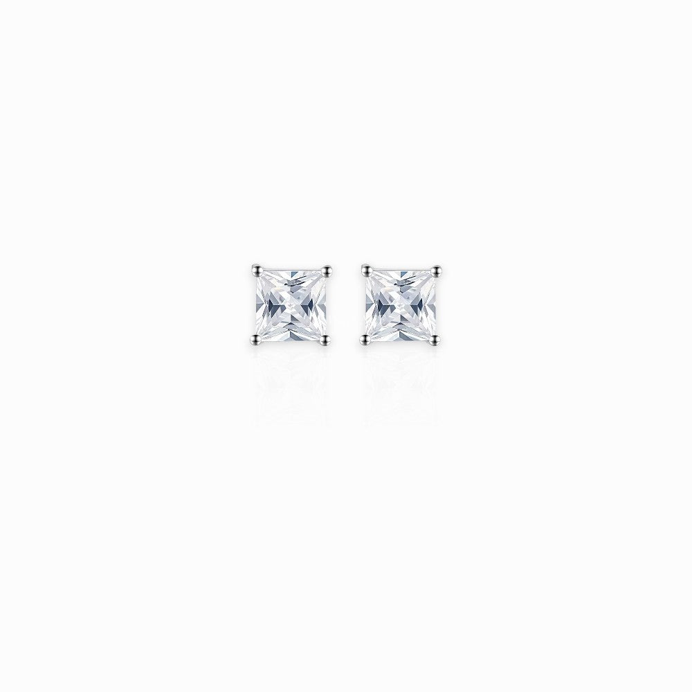 Cercei argint ”Be classy”, argint 925, placați cu rodiu și decorați cu zirconiu, pătrați, 3 mm