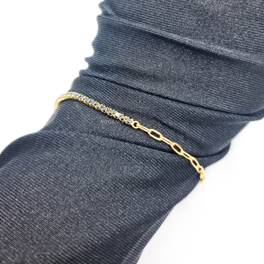 925 Sterling Silver Tennis Bracelet, Gold/Black, Gold-Plated and Adorned with Zirconia/Links, 2 mm, MYGRACE