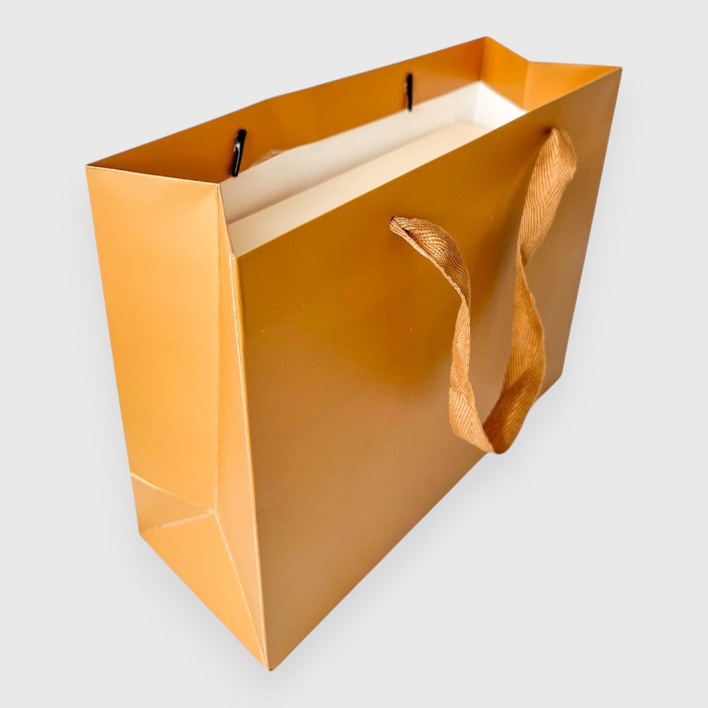 Pungă cadou, maro metalizat, 27x21x10, premium