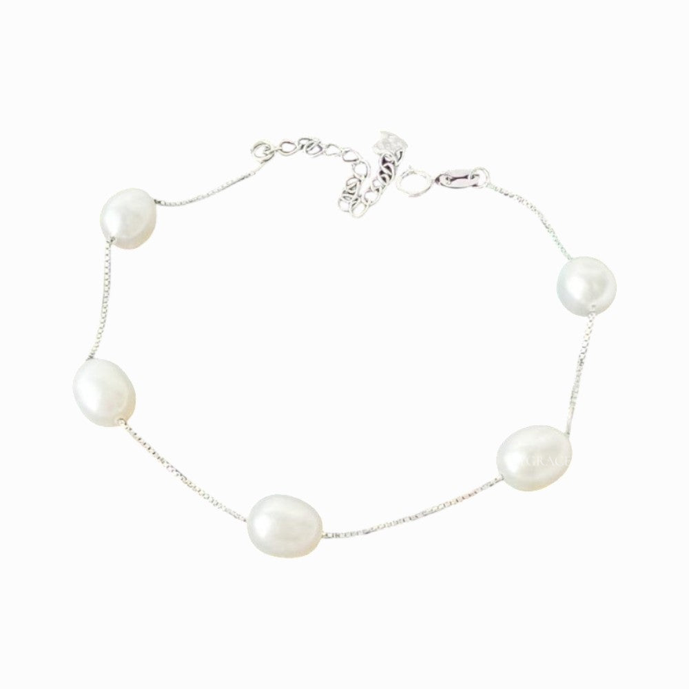 Brățară perle naturale și argint 925, argintie/albă, MYGRACE