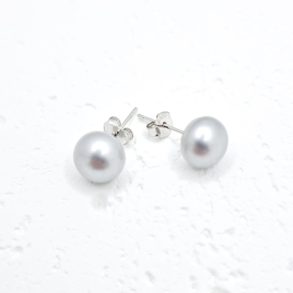 Silver Earrings “Be Pure”, Gray, 925 Sterling Silver and Natural Pearls 8–9 mm, MYGRACE
