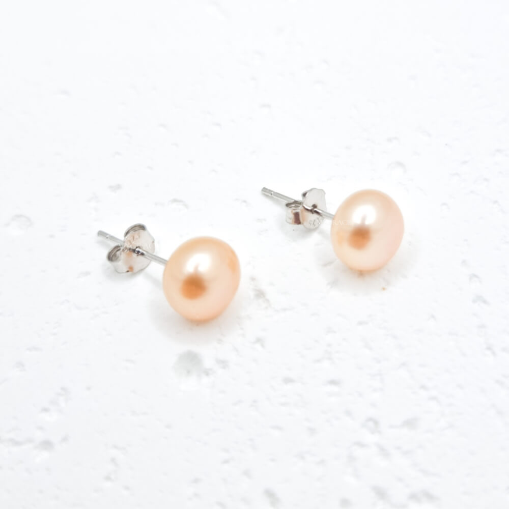 Silver Earrings “Be Pure”, Peach/Somon, 925 Sterling Silver, Natural Pearls 8-9 mm, MYGRACE