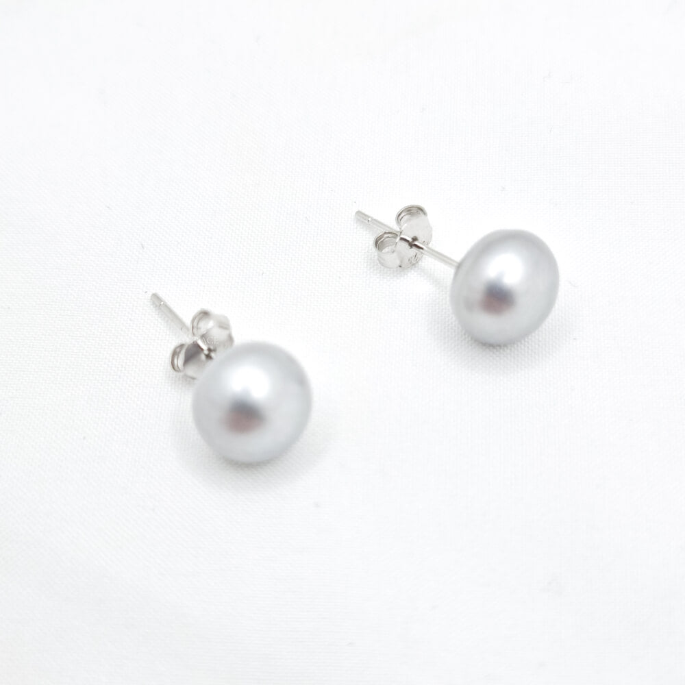Silver Earrings “Be Pure”, Gray, 925 Sterling Silver and Natural Pearls 8–9 mm, MYGRACE