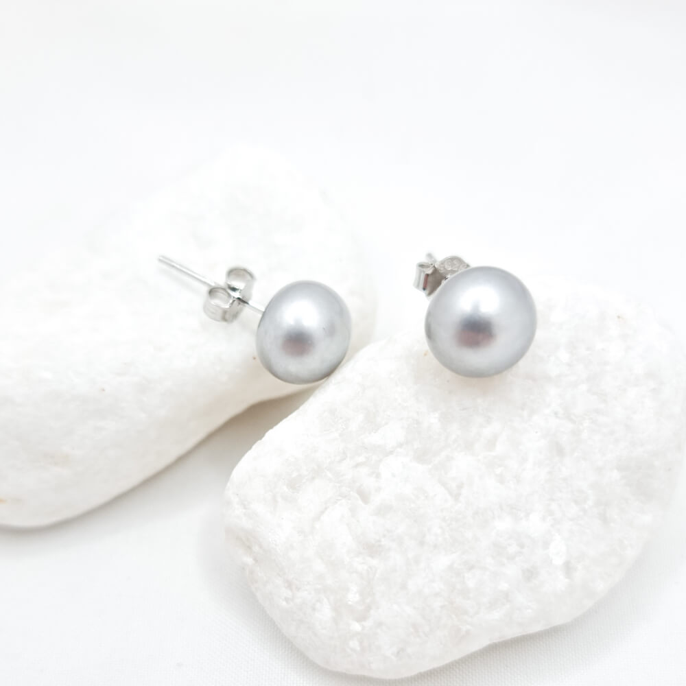 Silver Earrings “Be Pure”, Gray, 925 Sterling Silver and Natural Pearls 8–9 mm, MYGRACE