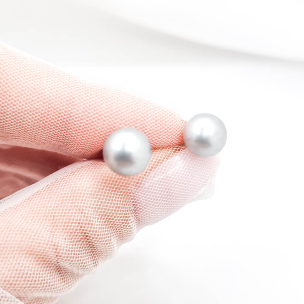 Silver Earrings “Be Pure”, Gray, 925 Sterling Silver and Natural Pearls 8–9 mm, MYGRACE