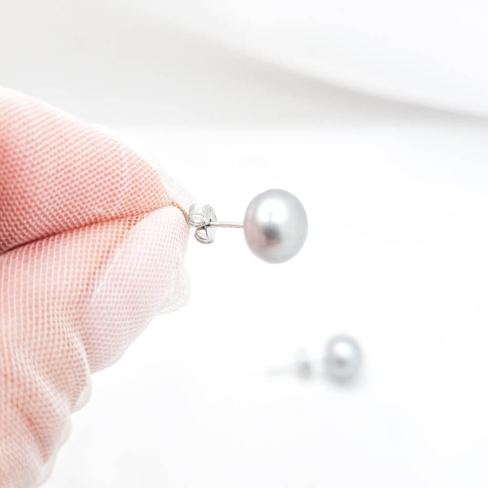 Silver Earrings “Be Pure”, Gray, 925 Sterling Silver and Natural Pearls 8–9 mm, MYGRACE