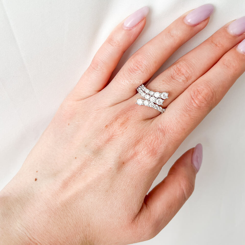 Silver Ring “Be Exquisite”, 925 Sterling Silver, Decorated with Zirconia, Adjustable, MYGRACE