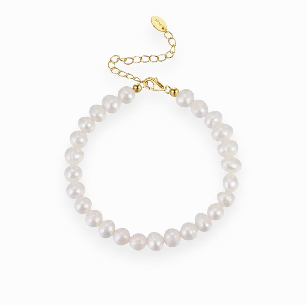 925 Sterling Silver Bracelet with Natural Pearls, White, Gold-Plated – MYGRACE