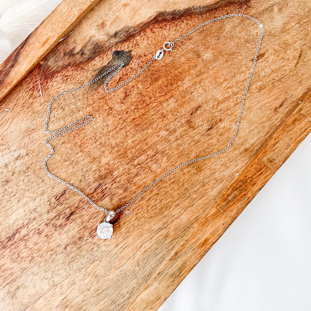 925 Sterling Silver Necklace, Silver, Rhodium-Plated, Round Zircon Pendant – MYGRACE