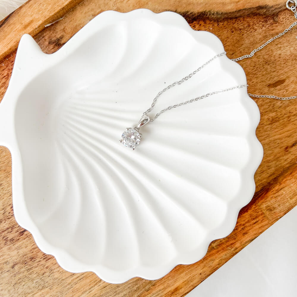 925 Sterling Silver Necklace, Silver, Rhodium-Plated, Round Zircon Pendant – MYGRACE