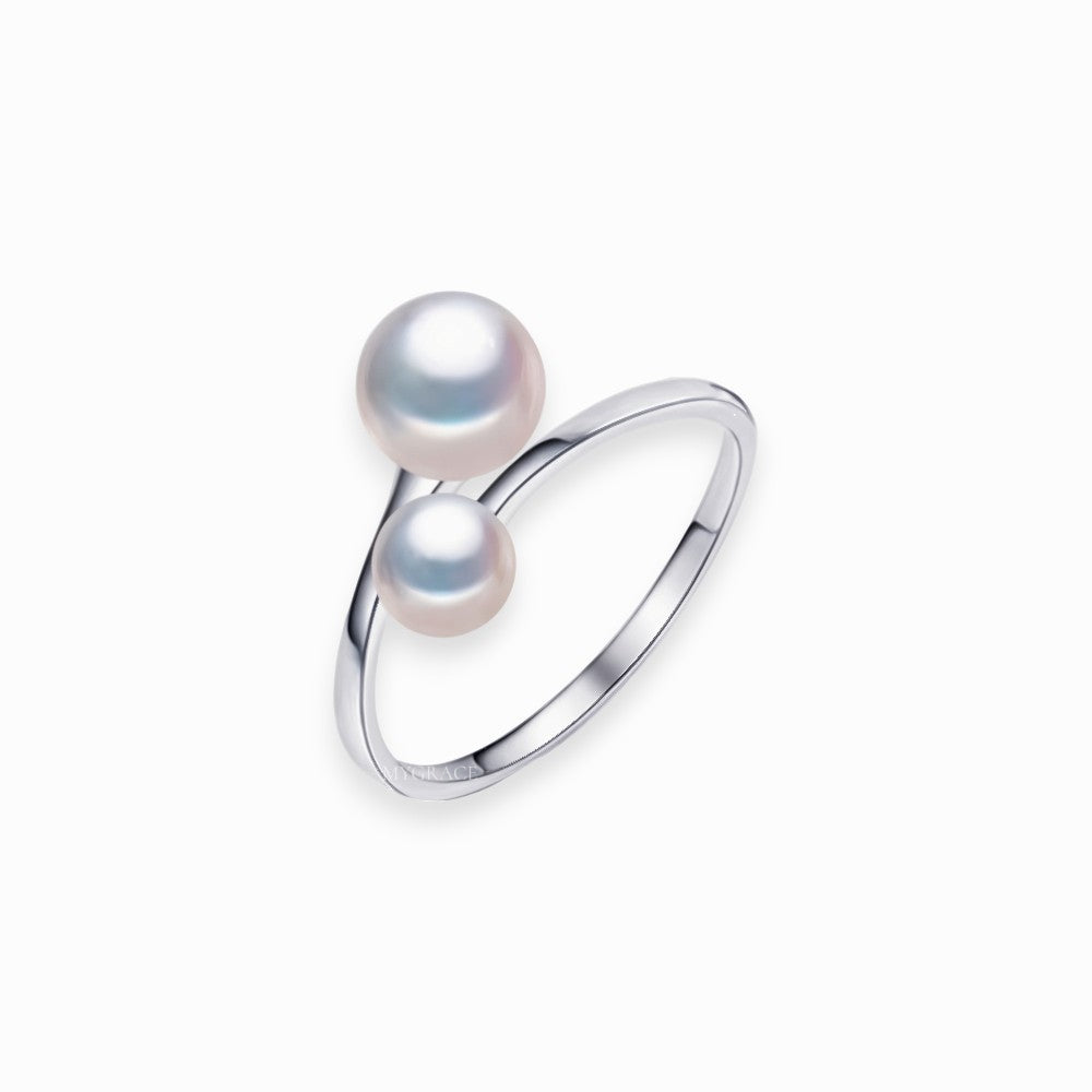 Silver Ring “Be Pure”, White, 925 Sterling Silver and Natural Pearls, Adjustable, MYGRACE