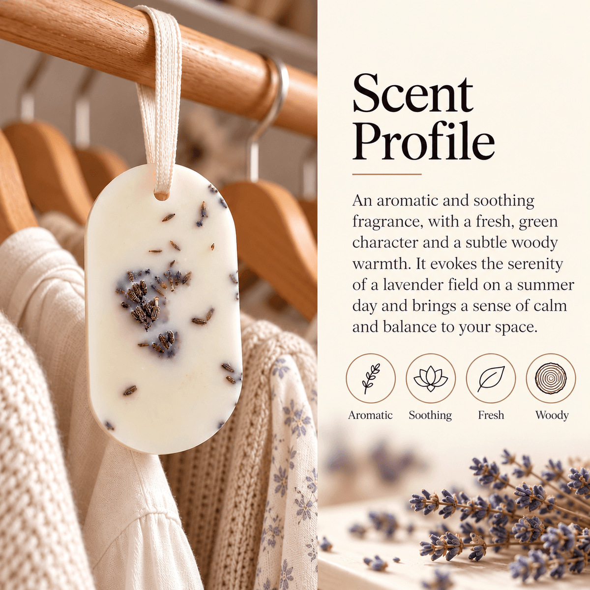 Scent notes of the lavender wardrobe freshener.
