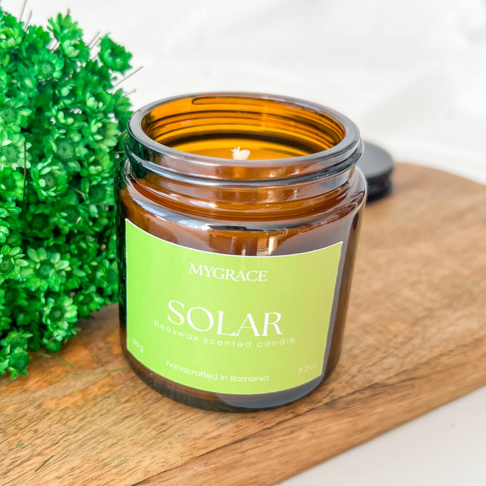Lumânare din ceară de albine SOLAR, cu parfum citric de bergamotă și lime