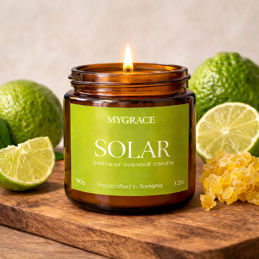 Lumânare din ceară de albine SOLAR - citric și luminos, bergamotă și lime