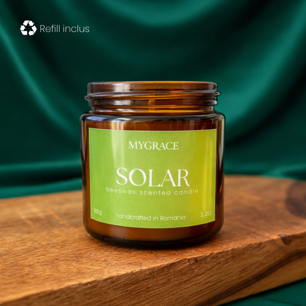 Lumânare din ceară de albine SOLAR - citric și luminos, bergamotă și lime
