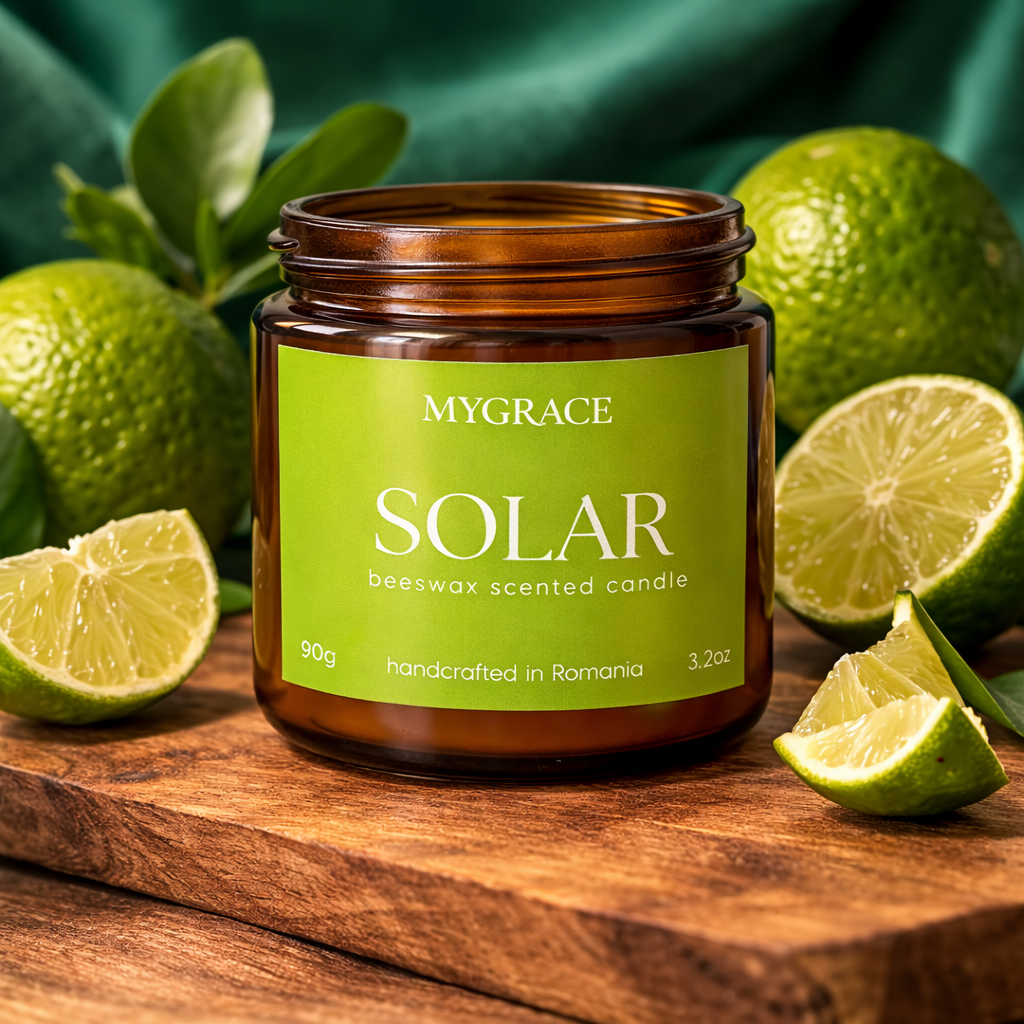 Lumânare din ceară de albine SOLAR - citric și luminos, bergamotă și lime
