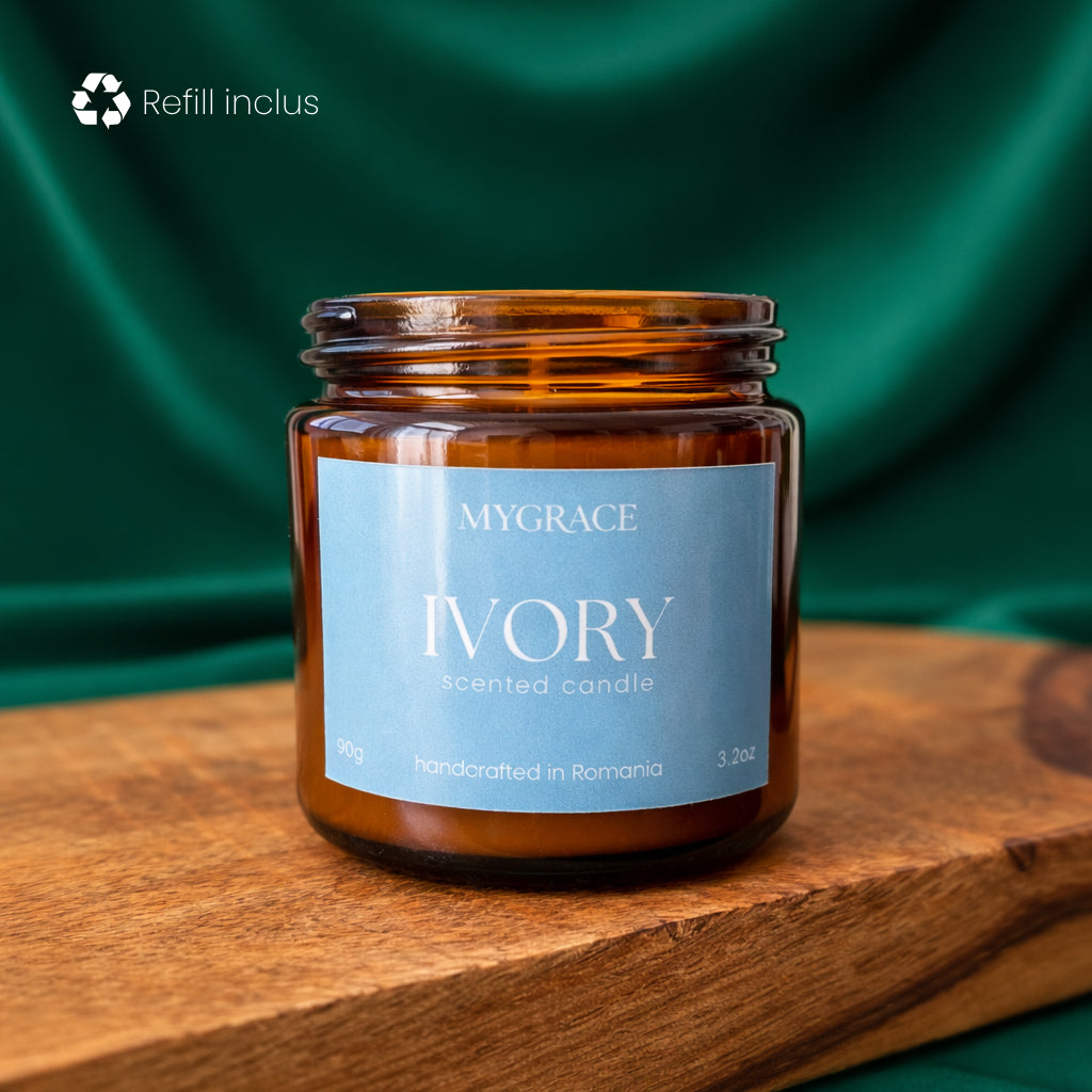 Lumânare parfumată IVORY - fresh & curat, bumbac și flori albe