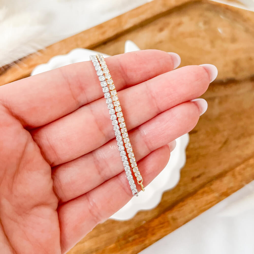 925 Sterling Silver Tennis Bracelet, Silver, Rhodium-Plated and Adorned with Zirconia, 2 mm, Adjustable – MYGRACE